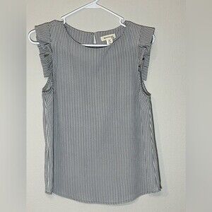 Monteau Size Medium Striped Ruffle Sleeve Blouse